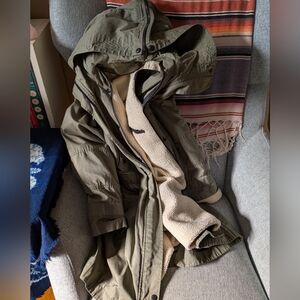 Rag And Bone Store Exclusive XS Olive Green Heavy Coat Removable Sherpa Lining